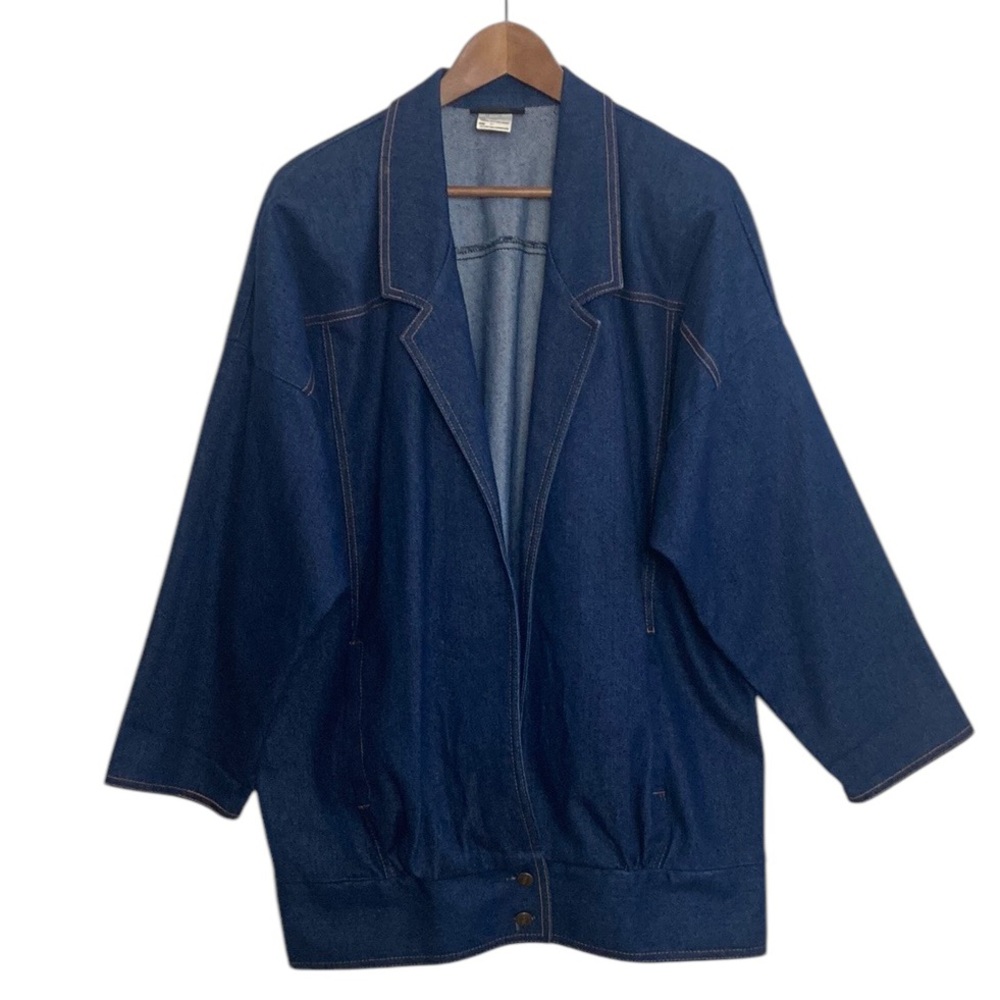 Vintage Jean Jacket Womens Small Dark Blue Denim Oversized Loose Baggy 80s